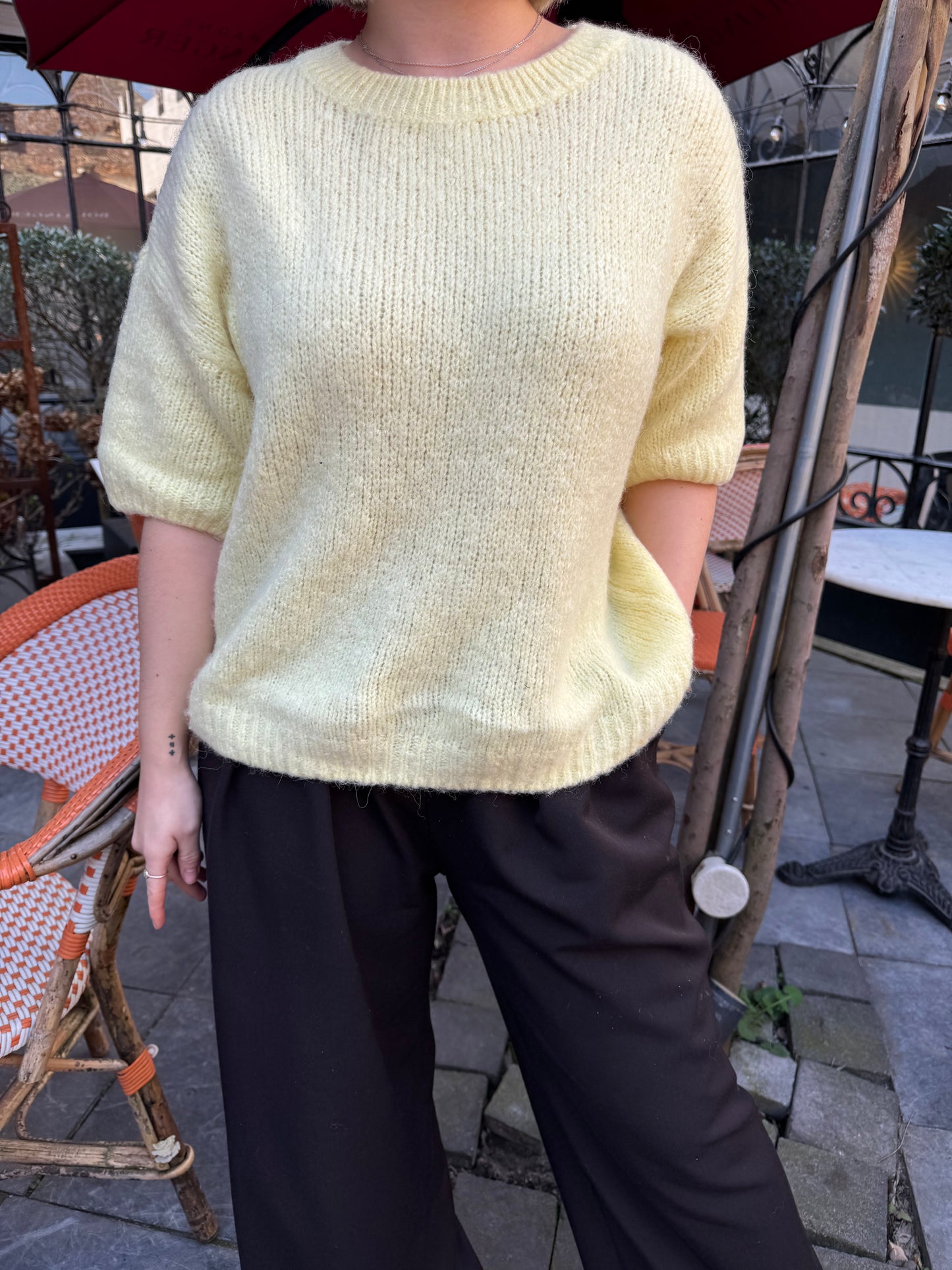 Pull jaune manches courtes-Solaire